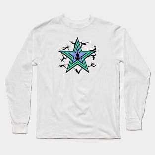 Exercise Figures on a Multicolored Star Long Sleeve T-Shirt